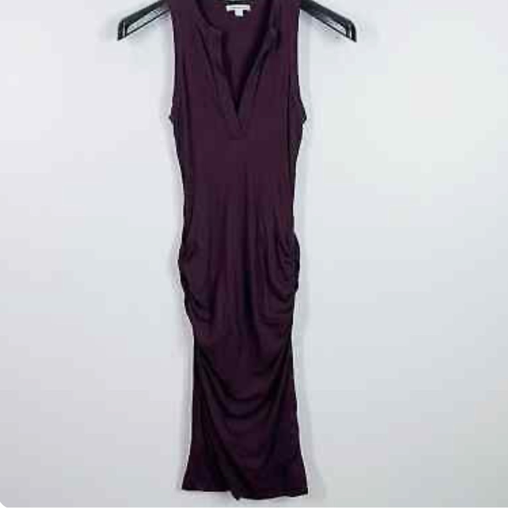 James Perse V-neck Ruched Sides Midi Dress
